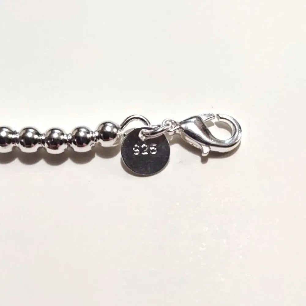 925 Silver Plated Pearl Bracelet 4mm Jewelry Valentine's Birthday Gift - NEW!